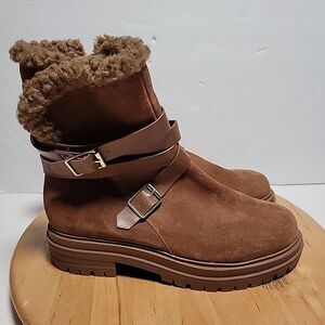 Laurie Felt Suede Shearling Buckle Boots Size: 8.5